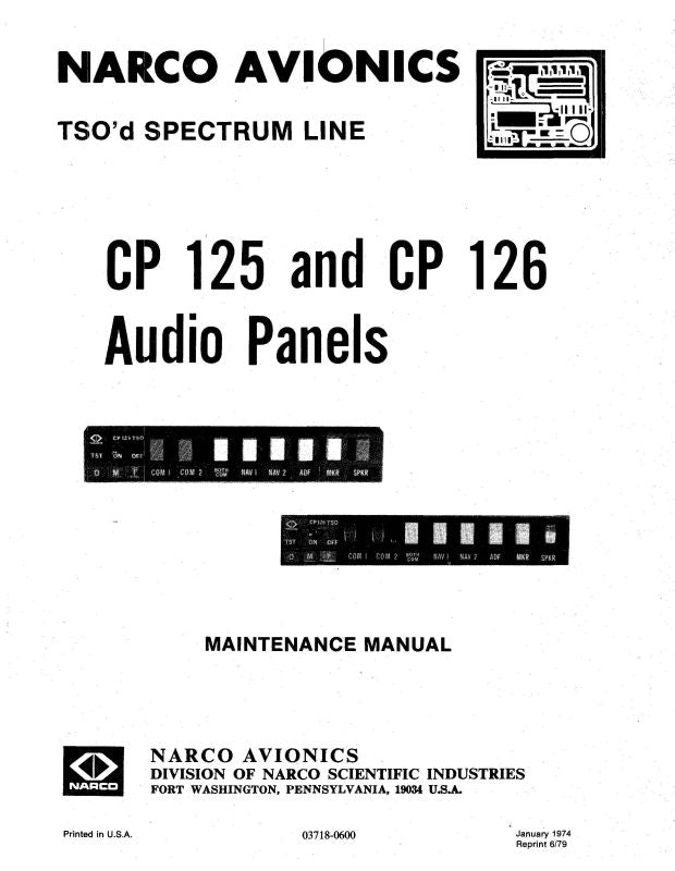 Narco Cp 125 Cp 126 Audio Panels Maintenance Manual 0600 Essco Aircraft