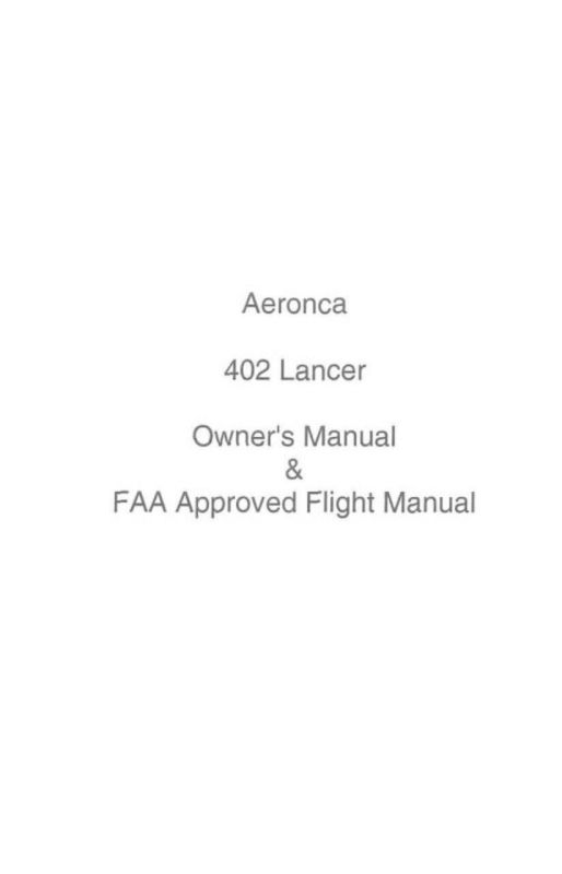 Aeronca Twin Champion Lancer Owner's Manual Flight Manual (AE402-O-C — Essco Aircraft