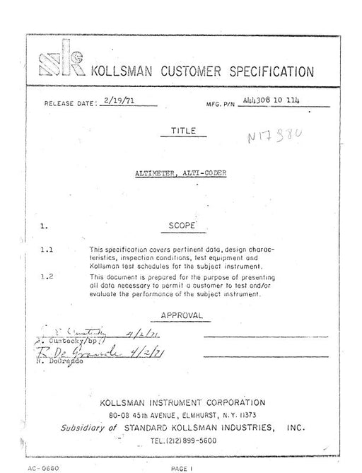 Kollsman Instruments Altitude Alert Device Computer Overhaul Manual Wi —  Essco Aircraft