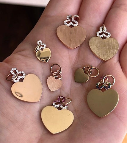 18k gold diamond and gemstone hidden heart charms