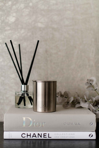 Eco-luxury silver reed diffuser and candle