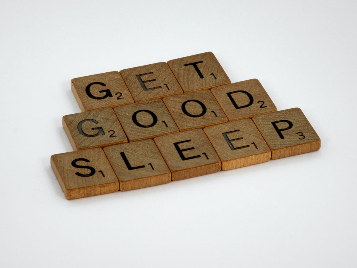 word blocks spelling 'get good sleep'