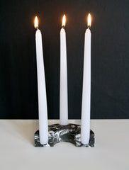 Black and white marbled curve candle holder by Rekha Maker for Civil Dawn Studio