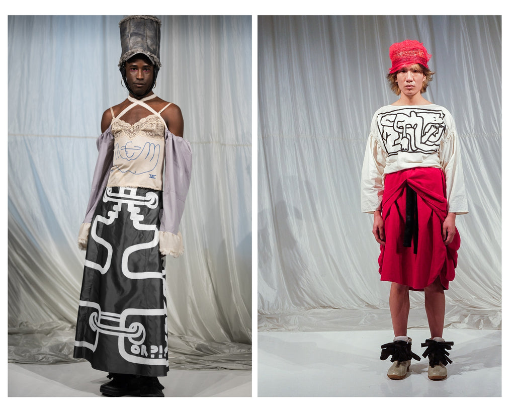 Models wearing skirts for gender-free label Official Rebrand