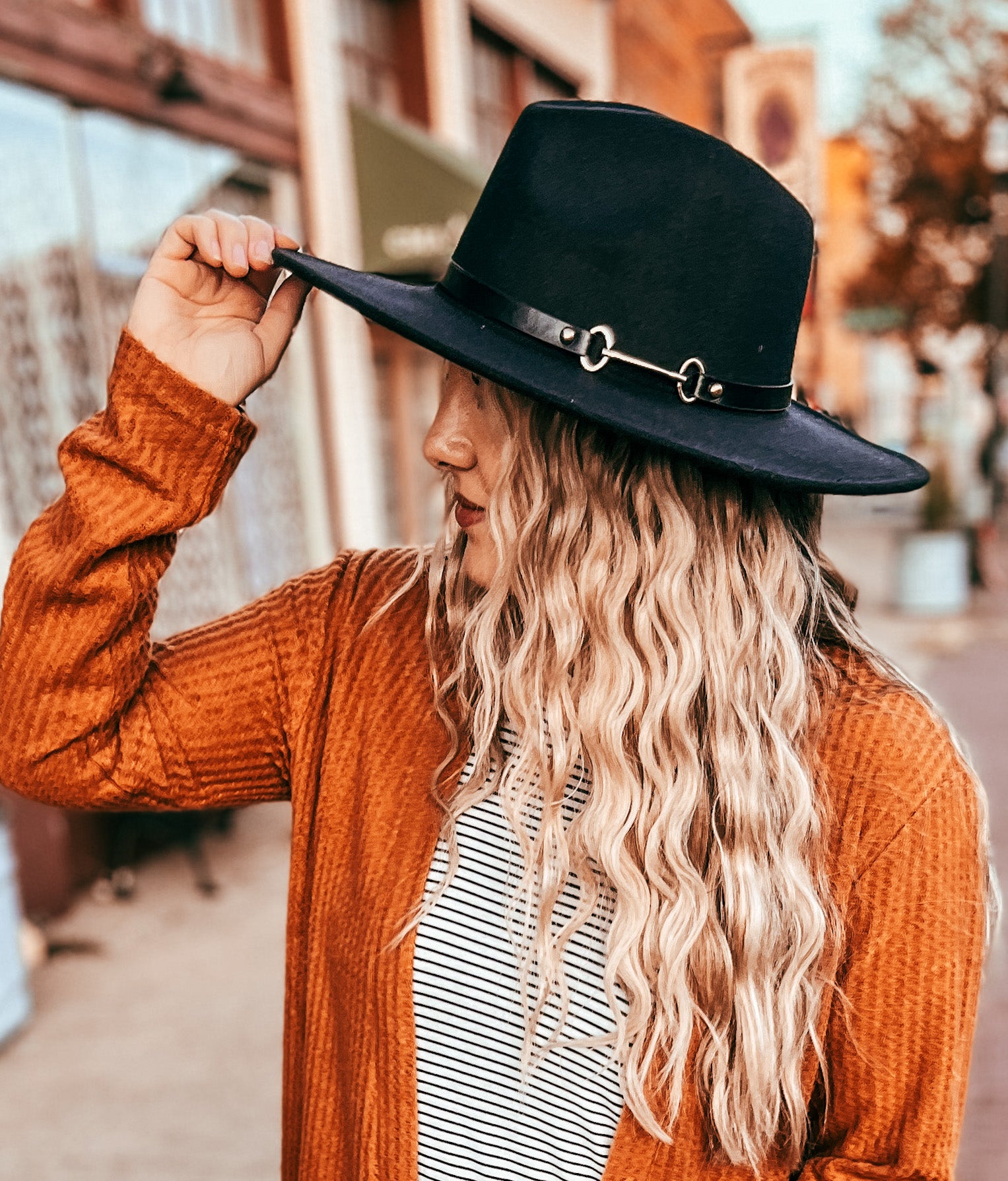 wide black brim hat