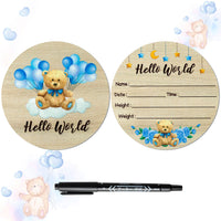 R HORSE Wooden Baby Birth Announcement Sign with Marker Pen Blue Teddy