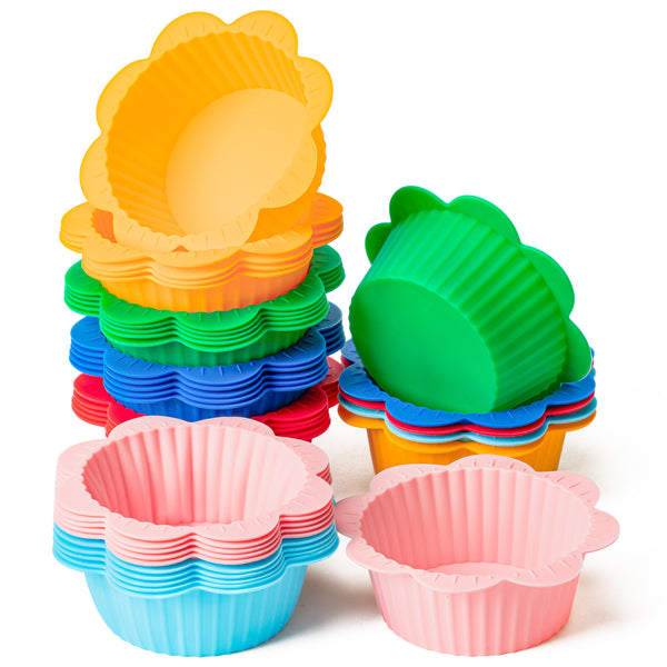 R HORSE 42 Pack Silicone Cupcake Molds Multi Flower-Shaped Baking Cups  Non-Stick Cupcake Wrappers Holders Washable Cake Cups Liners Mold for Pan  Oven