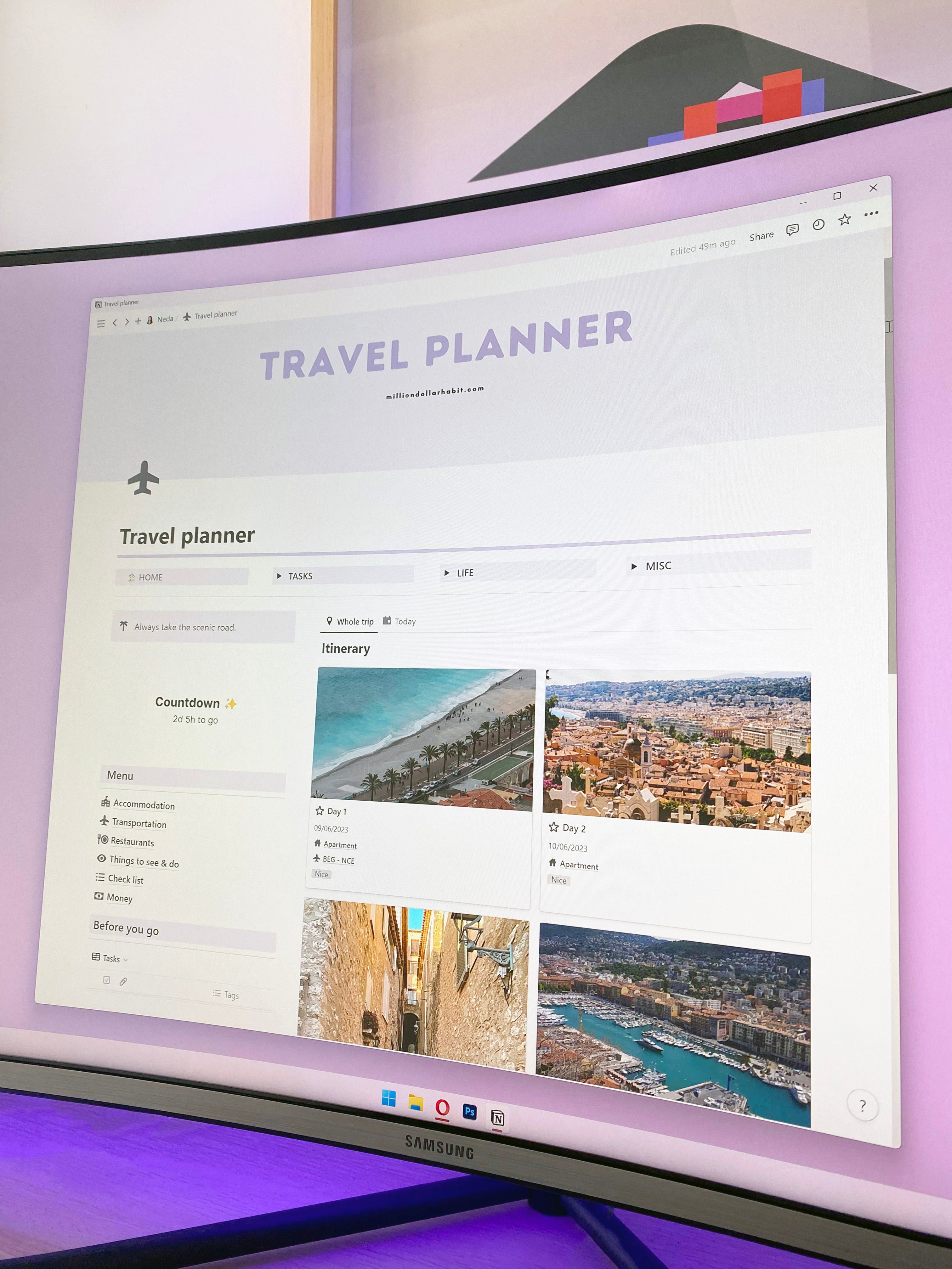 free trip planner notion