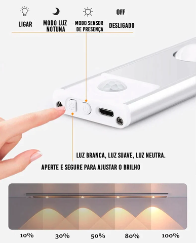 Detalhes e Especificações da Luminária Led Inteligente com Sensor de Movimento - LuminaMax Disponível em: www.descontara.com