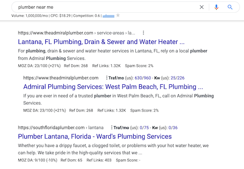 Plumber near me Google search results