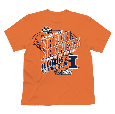 flat image of the official illinois basketball march madness t-shirt from the illini store