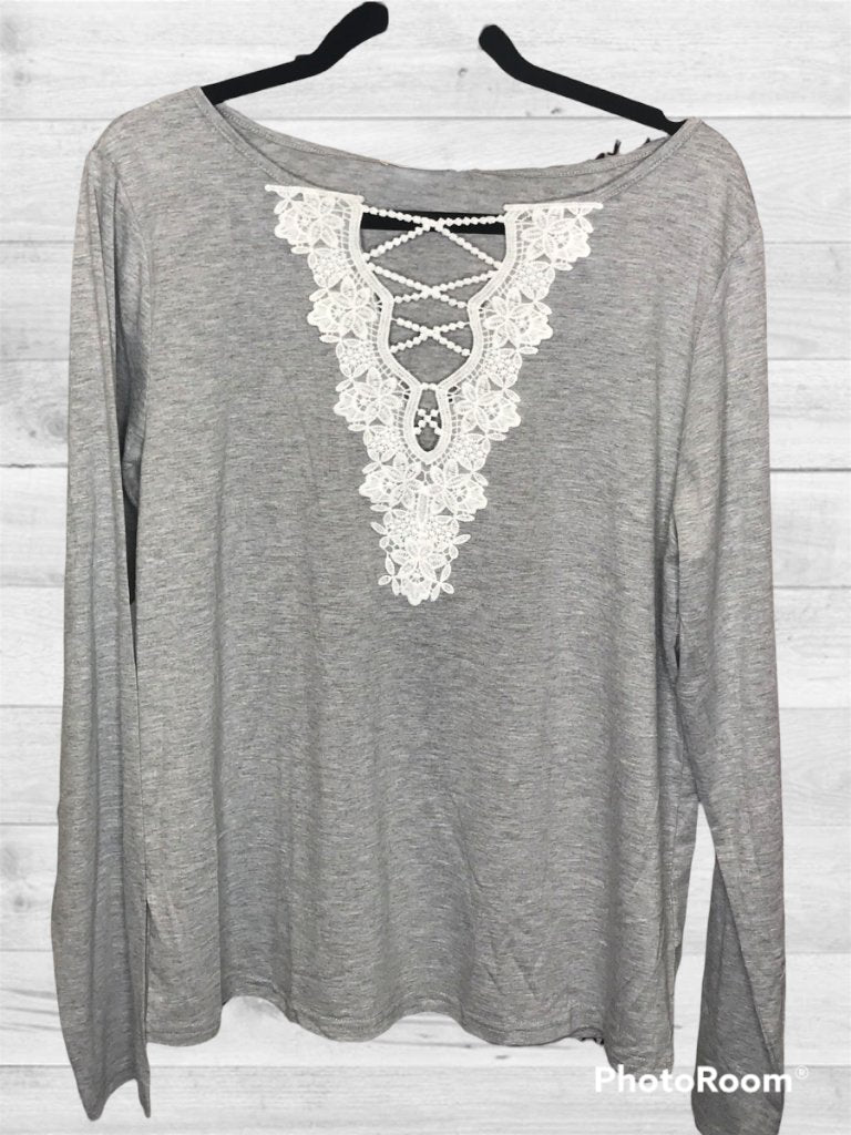 Lace Front Long Sleeve Terry-tee