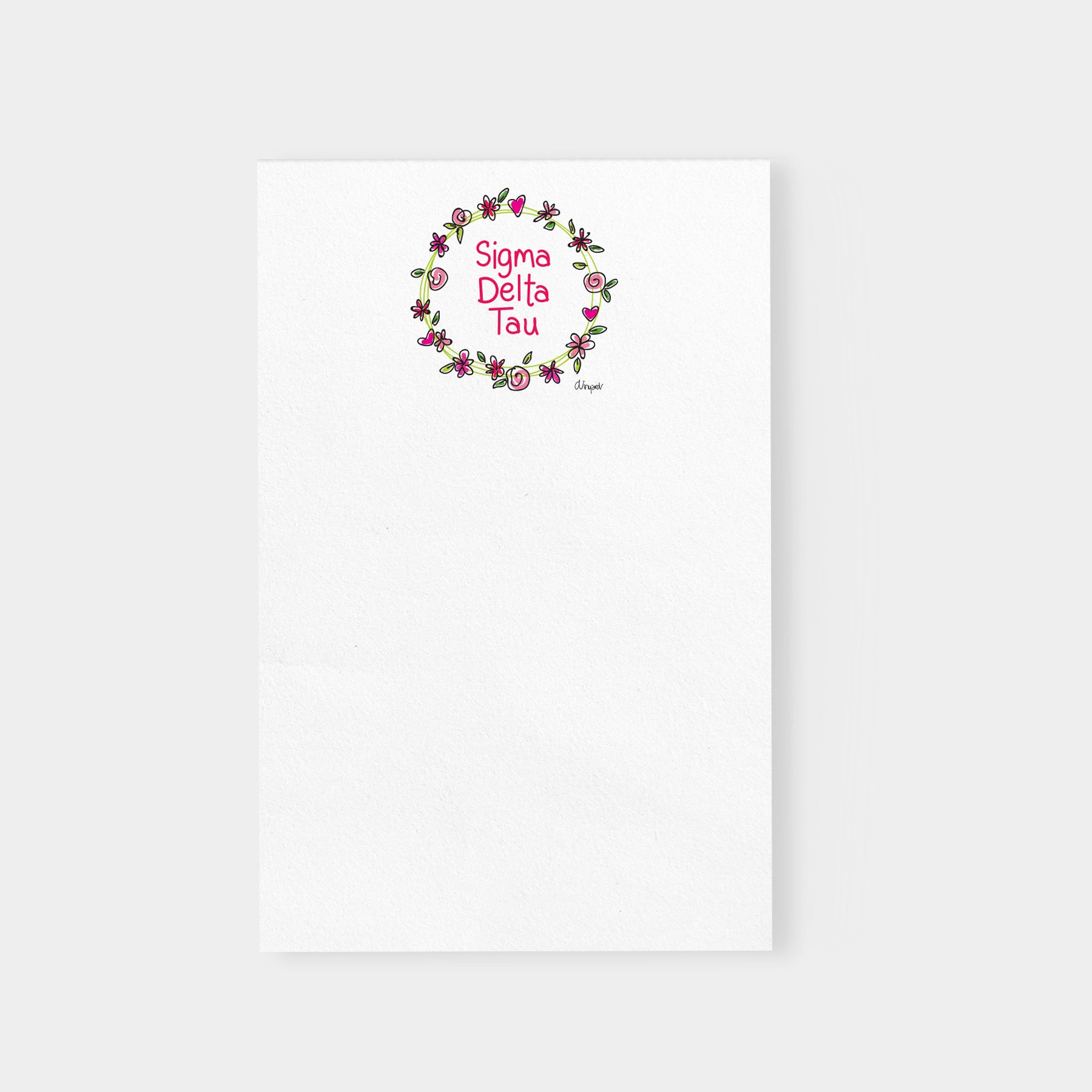 Sigma Delta Tau Flower and Heart Wreath Sorority Notepad