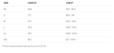 SIZE CHART CENTIMETERS