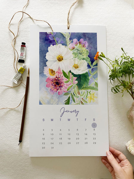January 2022 Floral Art Calendar by Wendy Millard