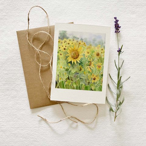 sunflower watercolour note card by Wendy Millard