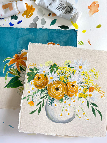 orange and yellow floral bouquet painting by Wendy Millard