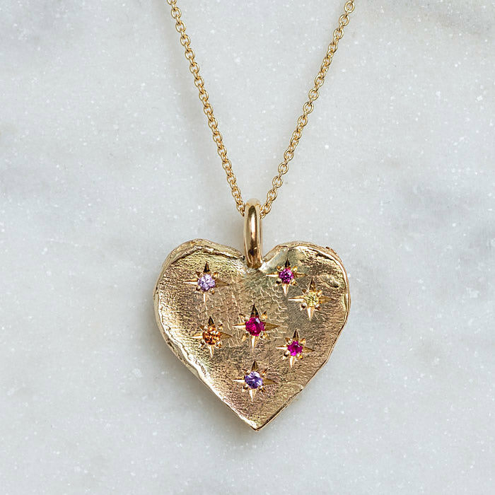 Load image into Gallery viewer, Shades Of Sapphires Big Heart Necklace In 9ct Yellow Gold (In Stock)
