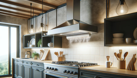 extractor fan installed in a modern kitchen setting above a cooking range