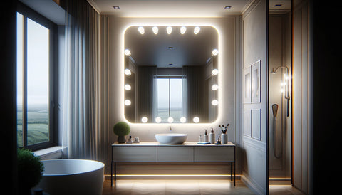 mirror with LED lights in bathroom