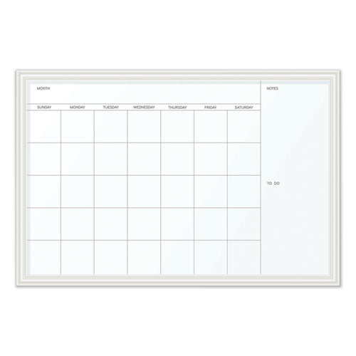 Magnetic Dry Erase Calendar With Decor Frame, One Month, 30 X 20, White Surface, White Wood Frame