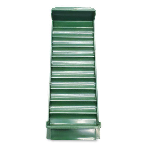 Stackable Plastic Coin Tray, Dimes, 10 Compartments, Stackable, 3.75 X 11.5 X 1.5, Green, 2/pack