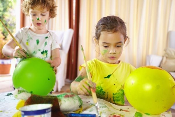 Creative Children Play Balloons paint art class Rainbow Kids Yoga Teacher Training