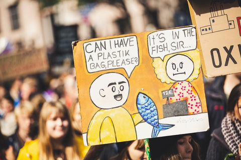 Formation de yoga arc-en-ciel sur le réchauffement climatique de la mer de poissons en plastique