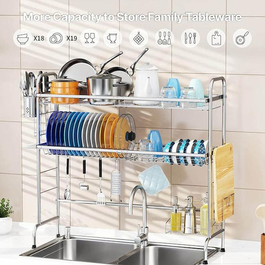 iSPECLE Dish Drying Rack, 2 Tier Dish Rack with Utensil Holder and Cutting  Board Holder, Dish Drainer with Drainboard and 4 Hooks Large Capacity for  Small Kitchen Countertop Saving Space - Yahoo Shopping