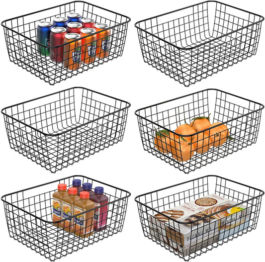 Wire Storage Baskets, iSPECLE 4 Pack Large Metal Wire Baskets Pantry  Organization and Storage with Handles, Freezer Organizer Bins for Pantry  Kitchen Shelf Laundry Cabinets Garage, Black 