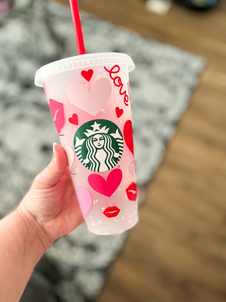 Color Changing Starbucks Cup, Full Wrap Hearts Starbucks Cold Cup