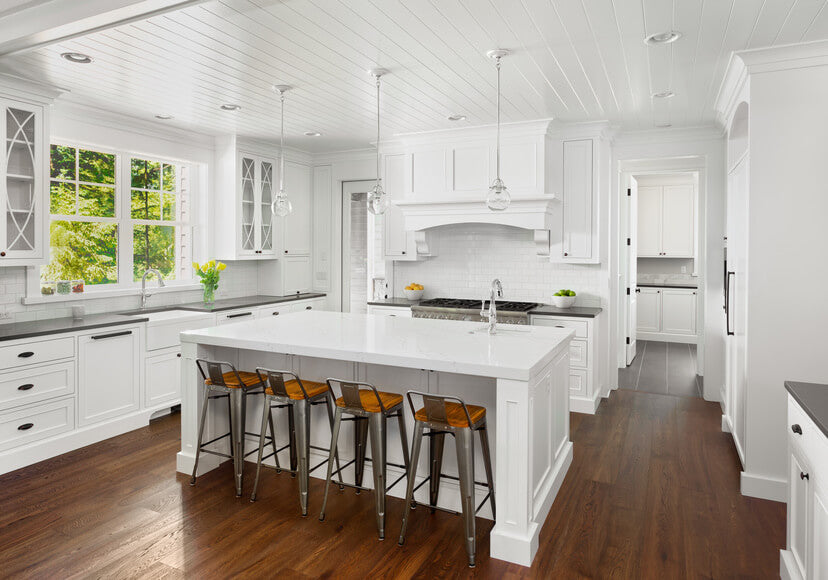 A close-up view of laminate flooring with a scratch-resistant surface, highlighting its ability to withstand heavy foot traffic.