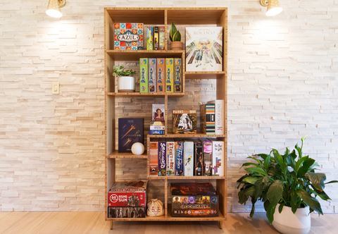 Board game shelves are here. Ditch the bookcase with a modular,  customizable, stylish way to store your board games.