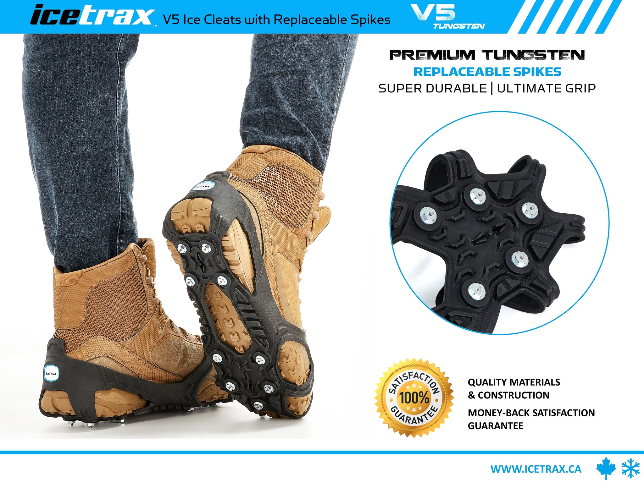 ICETRAX V5 Tungsten Ice Cleats with Replaceable Spikes - ICETRAX USA