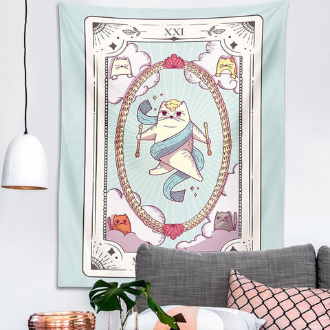Cartoon Cat Tarot Card Tapestry Wall Hanging Kawaii - Temu