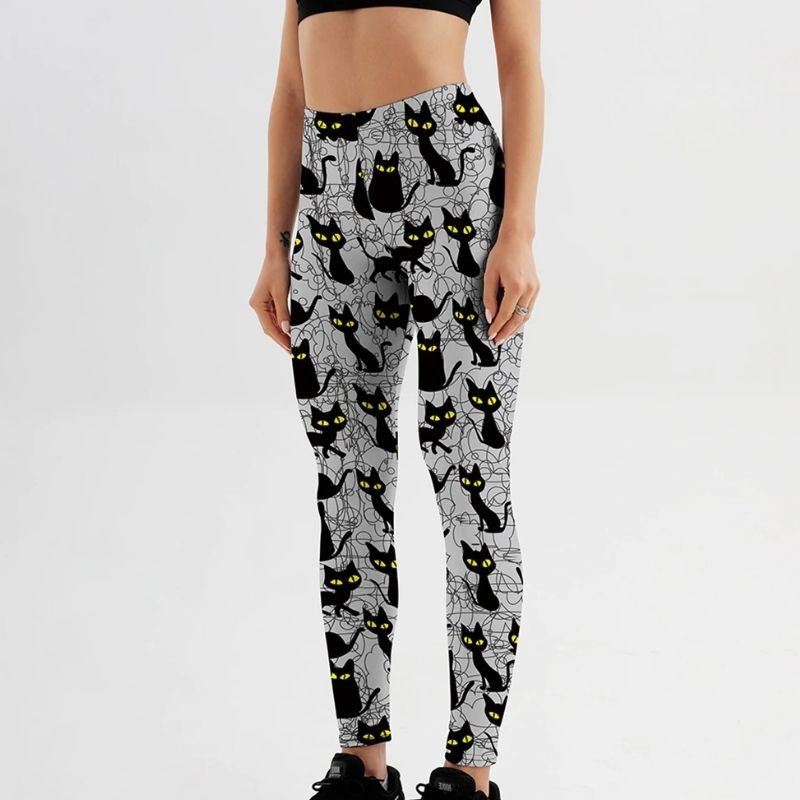 Roses and Black Cats Leggings - Super Kitty Cats