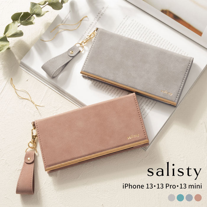 [iPhone 13/13 mini /13 Pro専用]salisty(サリスティ)スエードスタイル ダイアリーケース【手帳型 くすみ 大人 上品 女性向け カード収納】