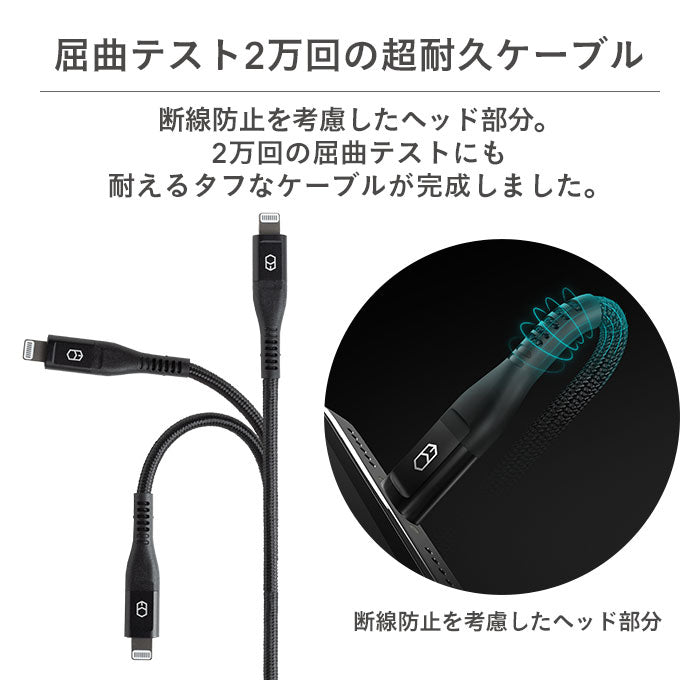 [MFi取得品]PATCHWORKS Dura ライトニングケーブル USB-C 1.0m(ブラック)