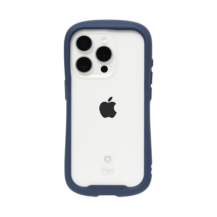 [iPhone15Proケース]iFace Reflection 強化ガラス 透明クリアケース ネイビー