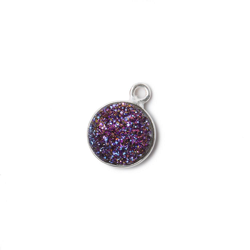 10mm Silver .925 Bezel Mystic Peacock Drusy Coin Pendant 1 piece