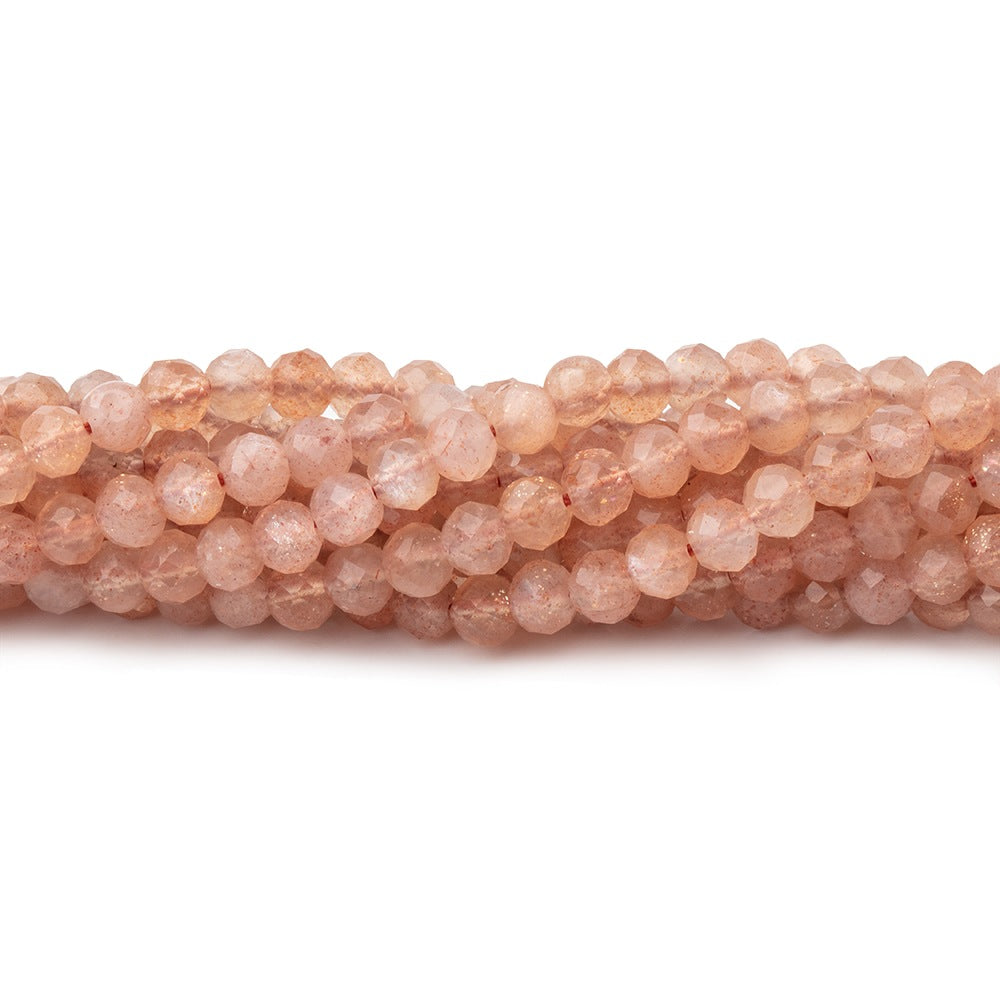 3.5mm Sunstone &amp; Peach Moonstone microfaceted round beads 13 inch 100 pcs