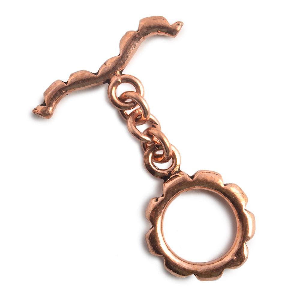 19x13x13mm Copper Circle Toggle with diameter groves Set of 2 - Beadsofcambay.com