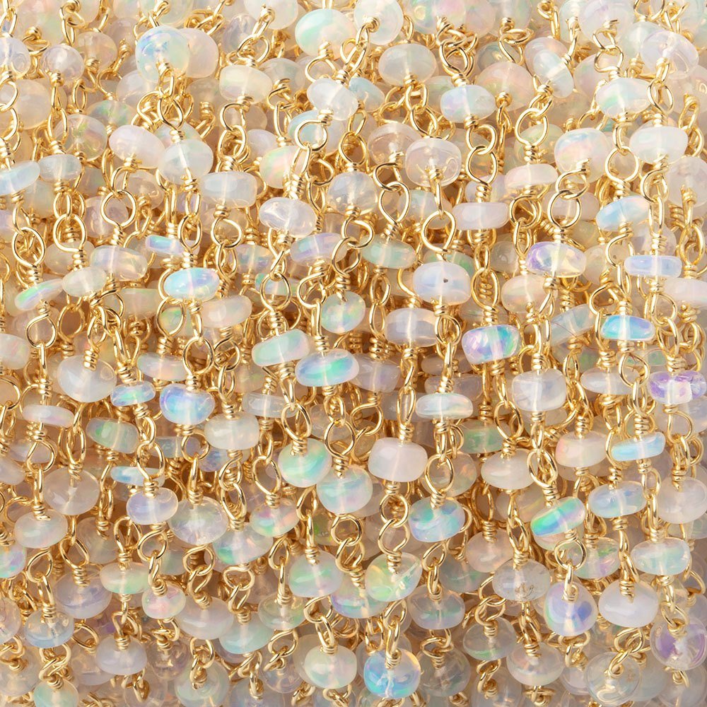 3-3.5mm Ethiopian Opal Plain Rondelles on Vermeil Hand Wrapped Chain - Beadsofcambay.com product image