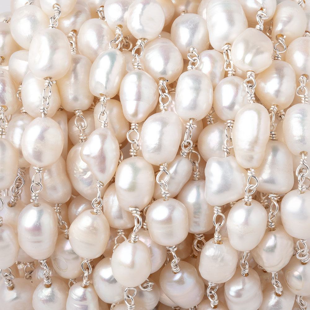 7x6-8x6mm Peach Baroque Pearls on Gold Plated Chain