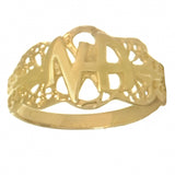 14k Gold Ring, Narcotics Anonymous NA Initial Filigree Style