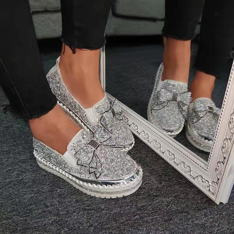 Women Shining Rhinestone Fashion Slip-on Bowknot Flats - Fandapan-da