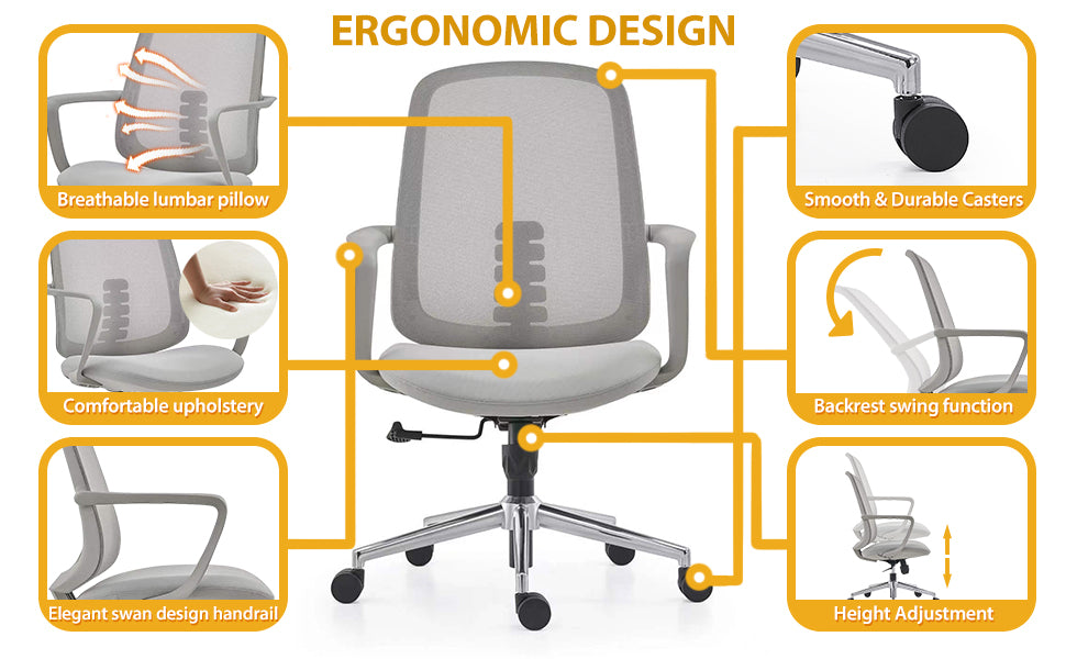 VOFFOV® Executive Desk Chair with Armrest & Lumbar Support