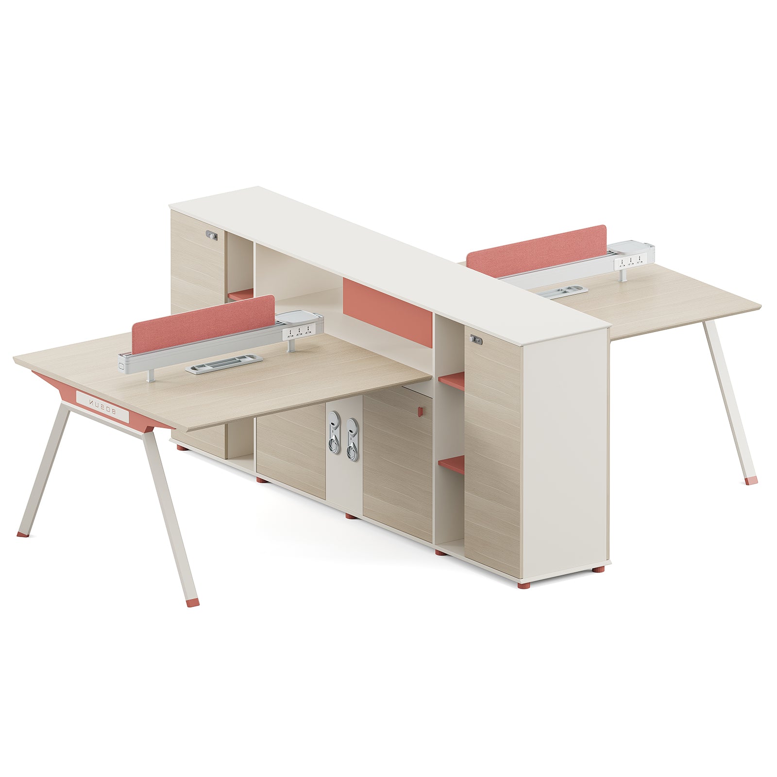 VOFFOV® Bench Workstation for 4 Person with Storage