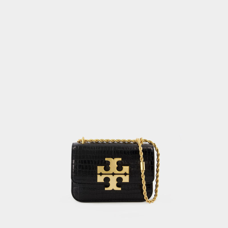 Eleanor Small Hobo Bag - Tory Burch - Black - Croc Embossed Leather