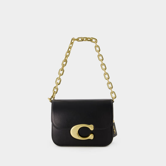 COACH Heart Bag Black Leather Gold Chain Crossbody Purse